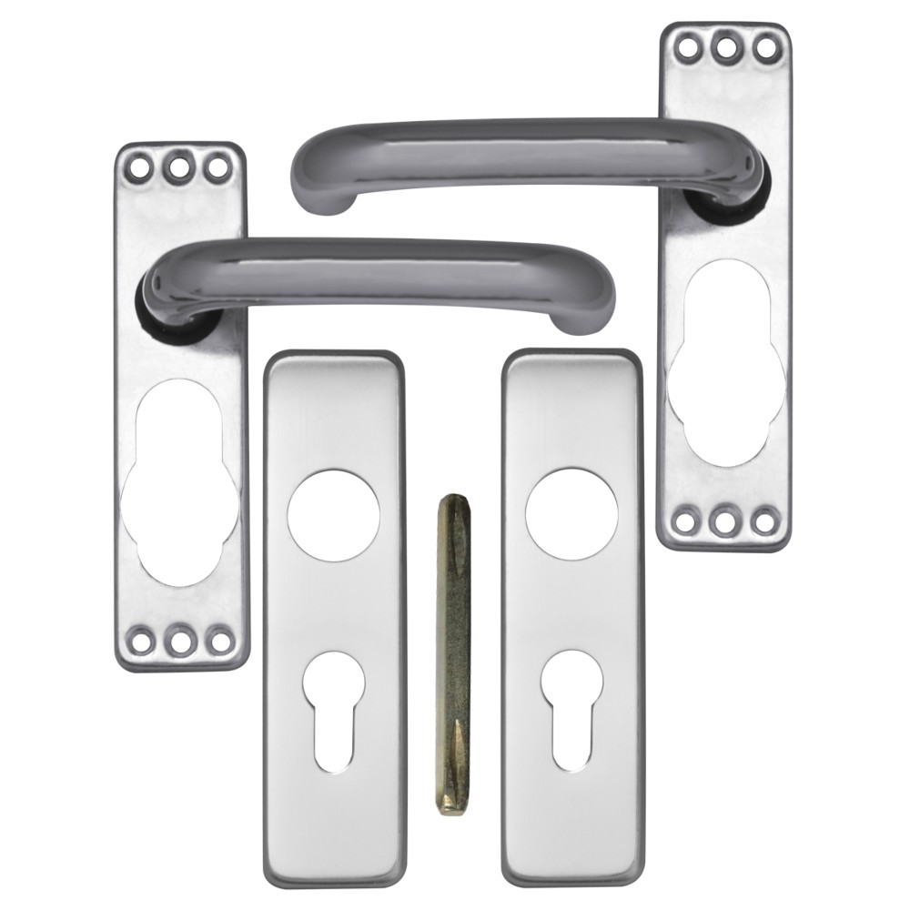 Asec AS4003 door handle set for euro lock cylinder, round handle with polished chrome finish Wooden Door Handles